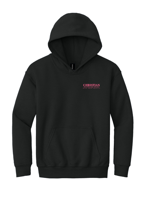 Christian Cottage Prep Youth Pink Logo Left Chest Hooded Sweatshirt