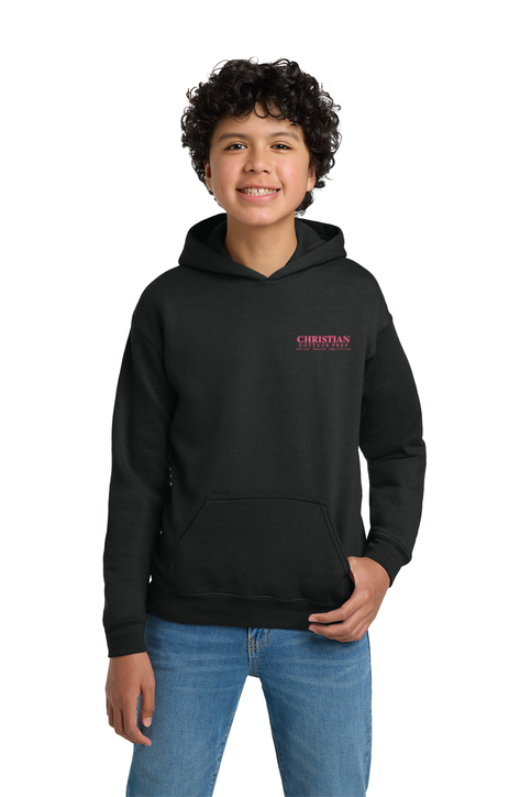 Christian Cottage Prep Youth Pink Logo Left Chest Hooded Sweatshirt