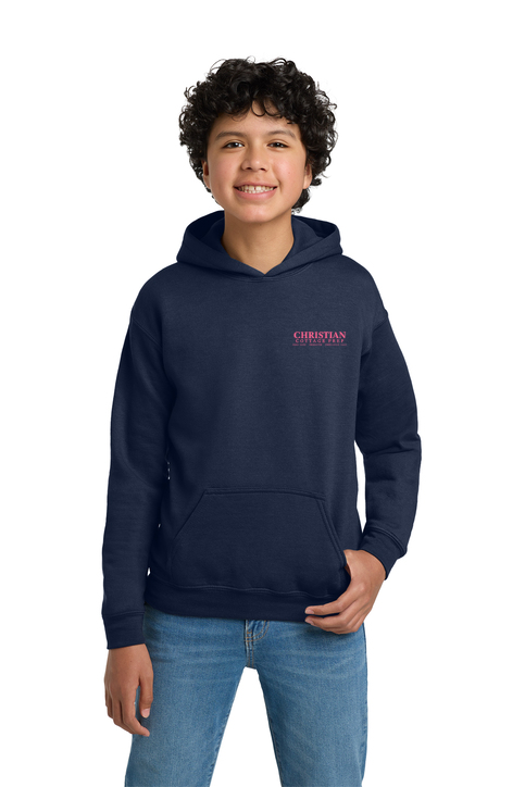 Christian Cottage Prep Youth Pink Logo Left Chest Hooded Sweatshirt