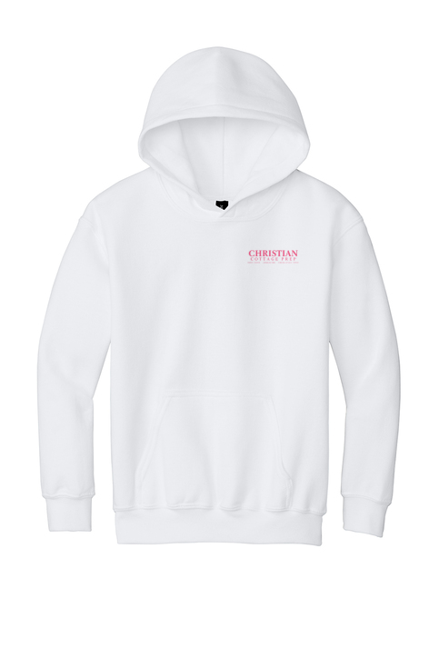 Christian Cottage Prep Youth Pink Logo Left Chest Hooded Sweatshirt