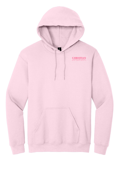 Christian Cottage Prep Pink Logo Left Chest Hooded Sweatshirt