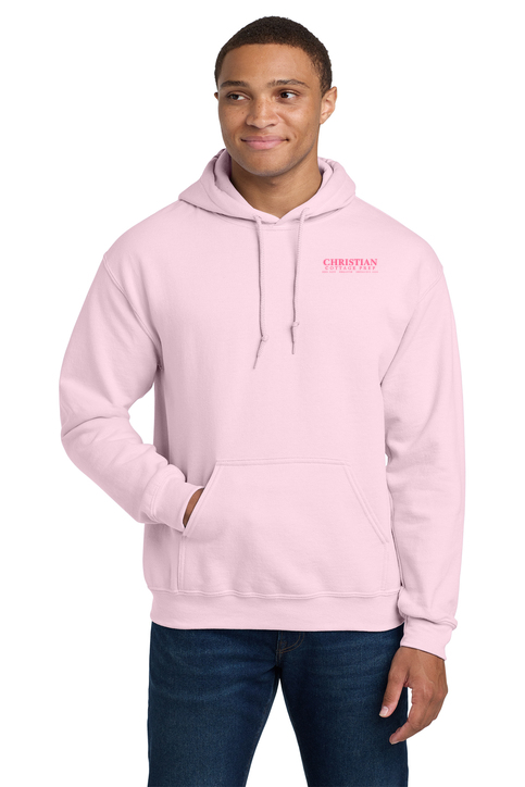 Christian Cottage Prep Pink Logo Left Chest Hooded Sweatshirt