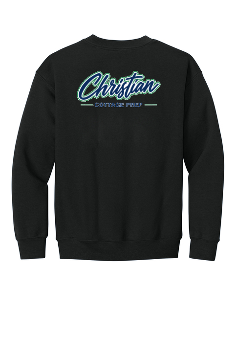 Christian Cottage Prep Youth Script Logo Full Chest Two Sided Sweatshirt