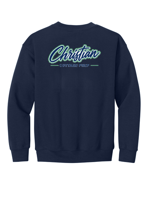 Christian Cottage Prep Youth Script Logo Full Chest Two Sided Sweatshirt
