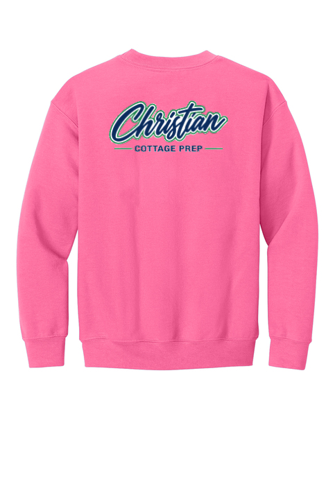 Christian Cottage Prep Youth Script Logo Full Chest Two Sided Sweatshirt