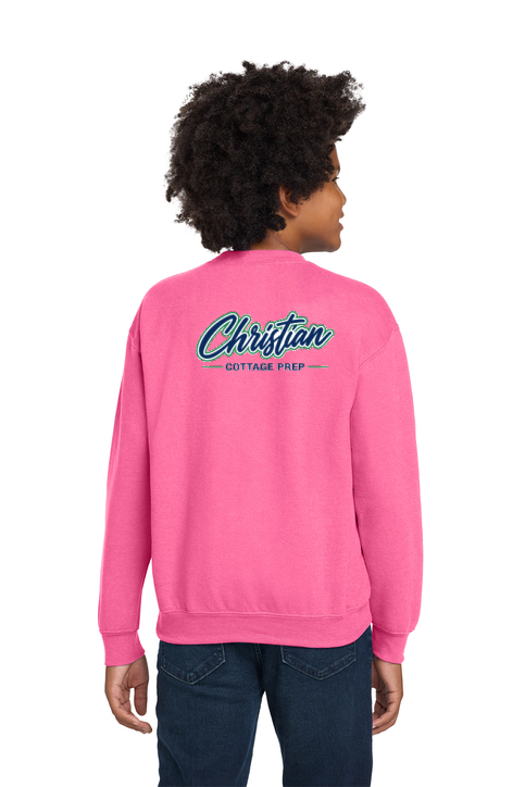 Christian Cottage Prep Youth Script Logo Full Chest Two Sided Sweatshirt