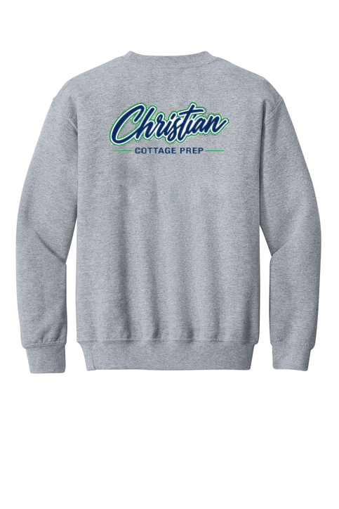 Christian Cottage Prep Youth Script Logo Full Chest Two Sided Sweatshirt