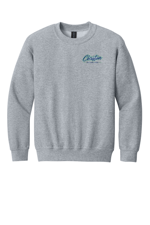 Christian Cottage Prep Youth Script Logo Full Chest Two Sided Sweatshirt