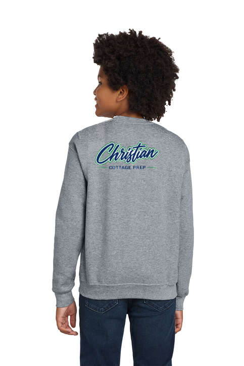 Christian Cottage Prep Youth Script Logo Full Chest Two Sided Sweatshirt