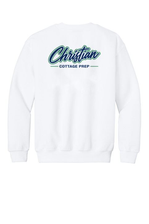 Christian Cottage Prep Youth Script Logo Full Chest Two Sided Sweatshirt