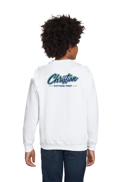 Christian Cottage Prep Youth Script Logo Full Chest Two Sided Sweatshirt