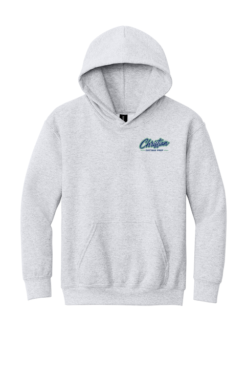 Christian Cottage Prep Youth Script Logo Full Chest Two Sided Hooded Sweatshirt