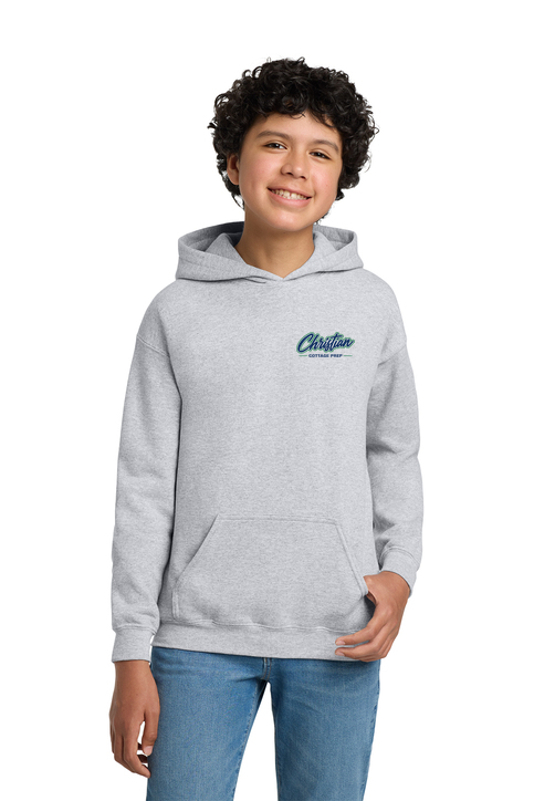 Christian Cottage Prep Youth Script Logo Full Chest Two Sided Hooded Sweatshirt