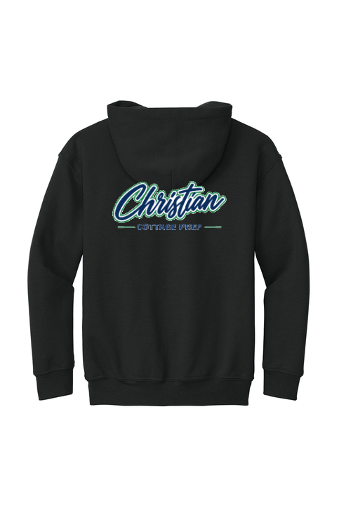 Christian Cottage Prep Youth Script Logo Full Chest Two Sided Hooded Sweatshirt