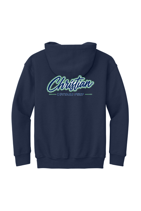 Christian Cottage Prep Youth Script Logo Full Chest Two Sided Hooded Sweatshirt