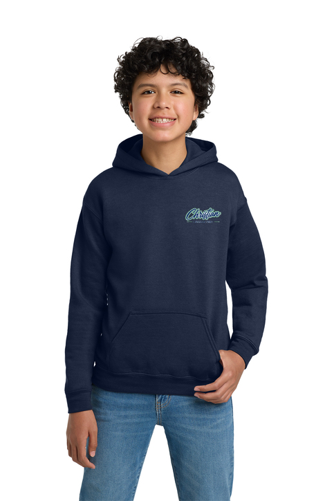 Christian Cottage Prep Youth Script Logo Full Chest Two Sided Hooded Sweatshirt
