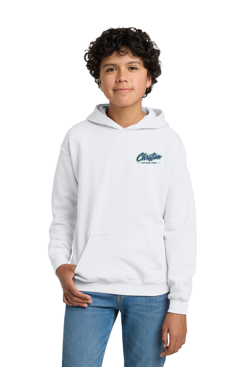 Christian Cottage Prep Youth Script Logo Full Chest Two Sided Hooded Sweatshirt