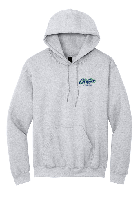 Christian Cottage Prep Script Logo Full Chest Two Sided Hooded Sweatshirt