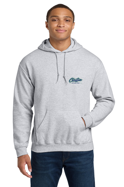 Christian Cottage Prep Script Logo Full Chest Two Sided Hooded Sweatshirt