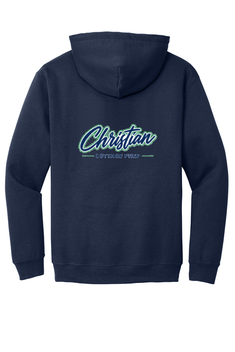 Christian Cottage Prep Script Logo Full Chest Two Sided Hooded Sweatshirt