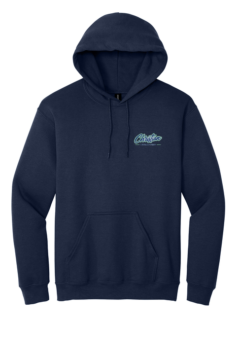 Christian Cottage Prep Script Logo Full Chest Two Sided Hooded Sweatshirt