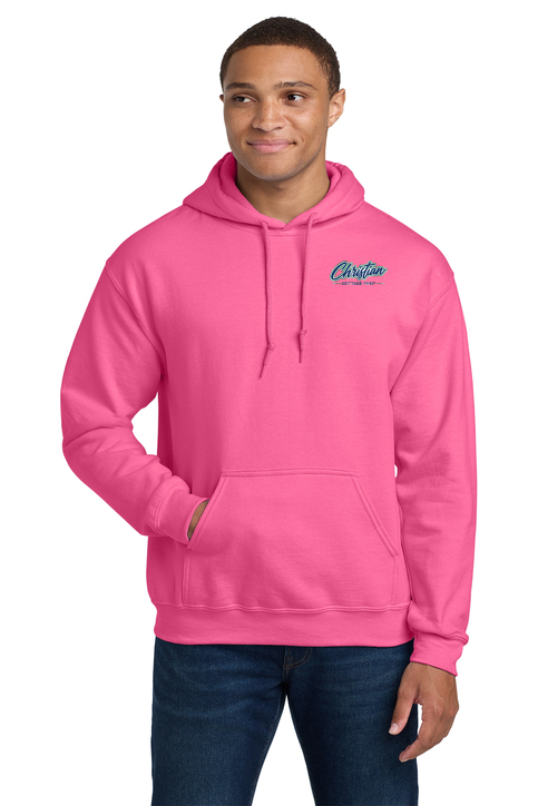 Christian Cottage Prep Script Logo Full Chest Two Sided Hooded Sweatshirt