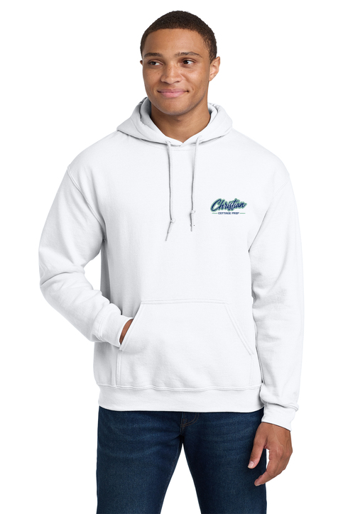 Christian Cottage Prep Script Logo Full Chest Two Sided Hooded Sweatshirt