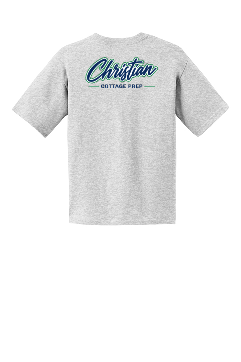 Christian Cottage Prep Youth Script Logo Left Chest Front / Full Back T-Shirt