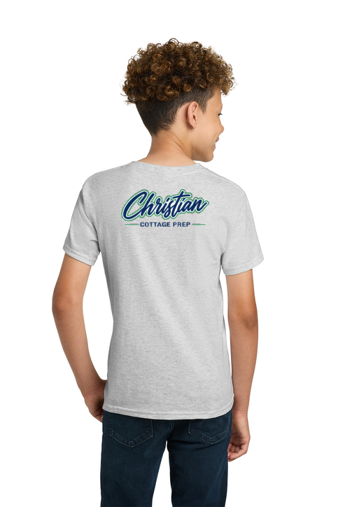 Christian Cottage Prep Youth Script Logo Left Chest Front / Full Back T-Shirt