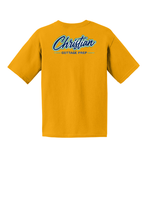 Christian Cottage Prep Youth Script Logo Left Chest Front / Full Back T-Shirt
