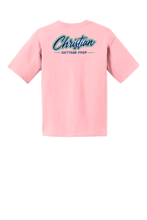 Christian Cottage Prep Youth Script Logo Left Chest Front / Full Back T-Shirt