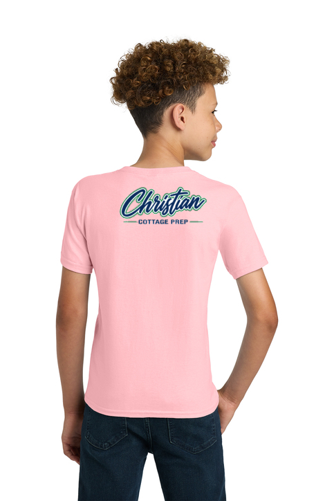 Christian Cottage Prep Youth Script Logo Left Chest Front / Full Back T-Shirt