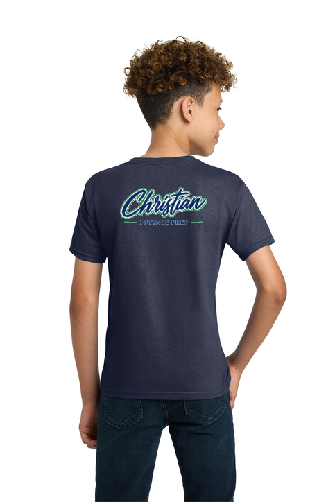 Christian Cottage Prep Youth Script Logo Left Chest Front / Full Back T-Shirt