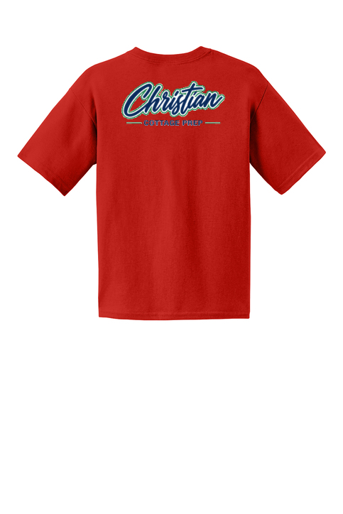 Christian Cottage Prep Youth Script Logo Left Chest Front / Full Back T-Shirt