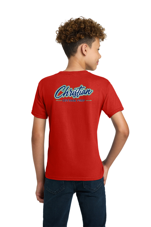 Christian Cottage Prep Youth Script Logo Left Chest Front / Full Back T-Shirt