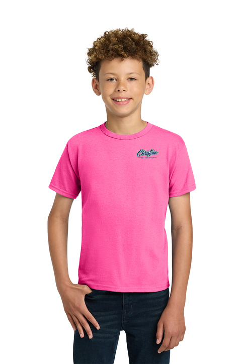 Christian Cottage Prep Youth Script Logo Left Chest Front / Full Back T-Shirt