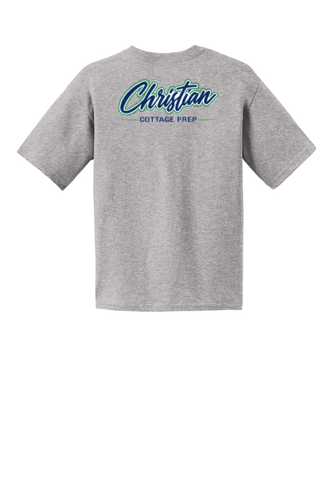 Christian Cottage Prep Youth Script Logo Left Chest Front / Full Back T-Shirt