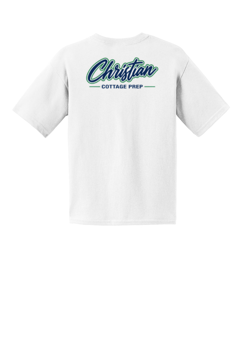 Christian Cottage Prep Youth Script Logo Left Chest Front / Full Back T-Shirt