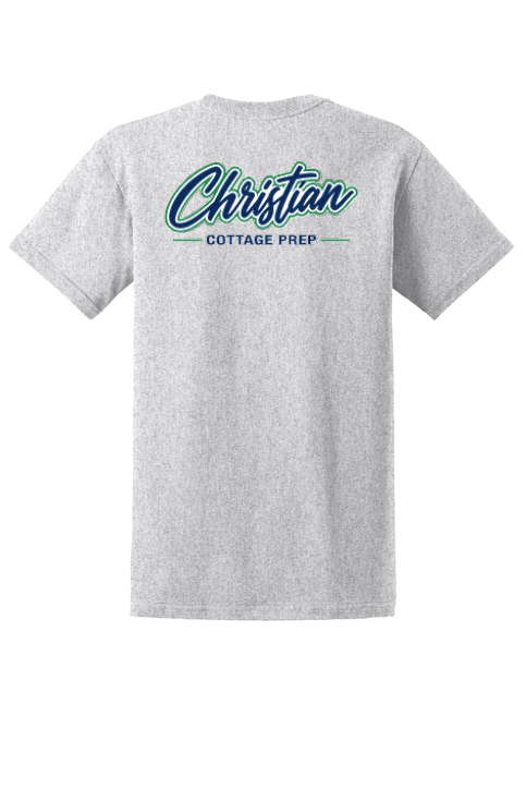 Christian Cottage Prep Script Logo Full Chest Two Sided T-Shirt