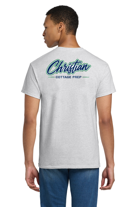 Christian Cottage Prep Script Logo Full Chest Two Sided T-Shirt