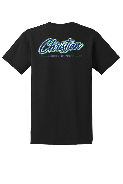 Christian Cottage Prep Script Logo Full Chest Two Sided T-Shirt