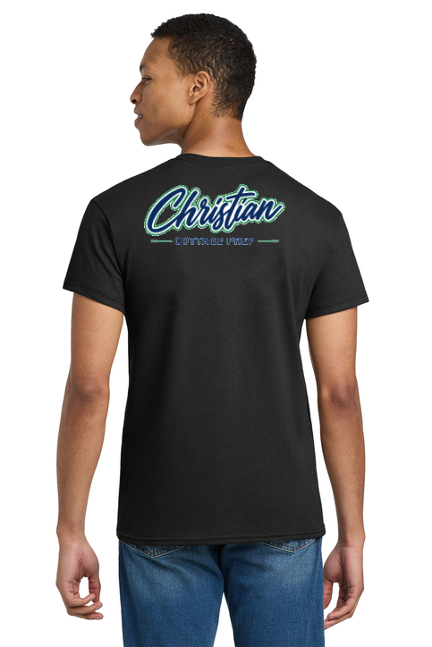 Christian Cottage Prep Script Logo Full Chest Two Sided T-Shirt