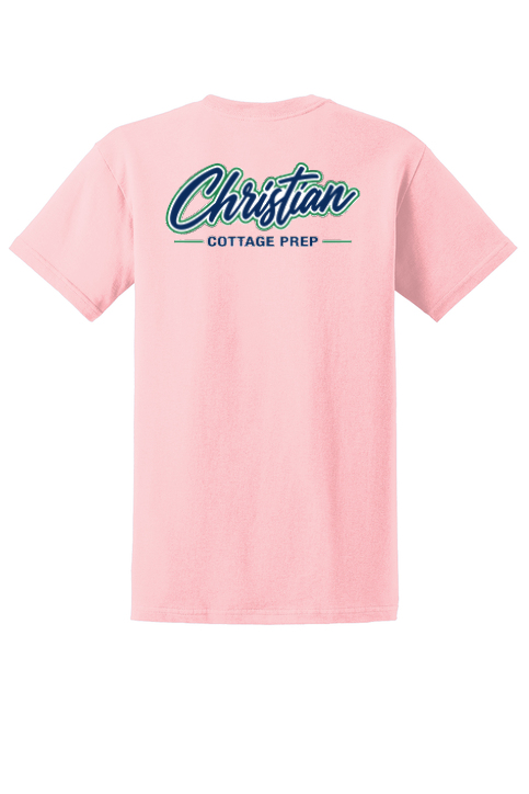 Christian Cottage Prep Script Logo Full Chest Two Sided T-Shirt