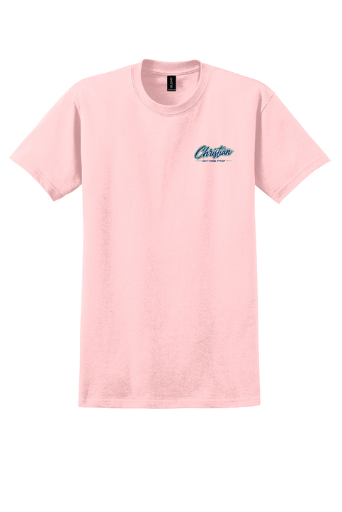 Christian Cottage Prep Script Logo Full Chest Two Sided T-Shirt