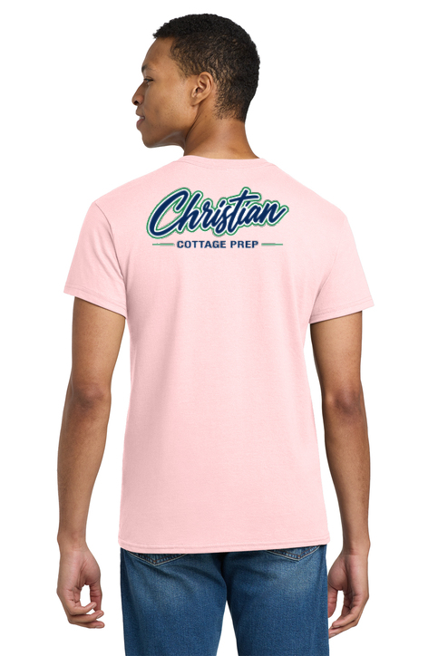 Christian Cottage Prep Script Logo Full Chest Two Sided T-Shirt