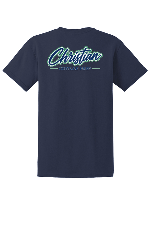 Christian Cottage Prep Script Logo Full Chest Two Sided T-Shirt