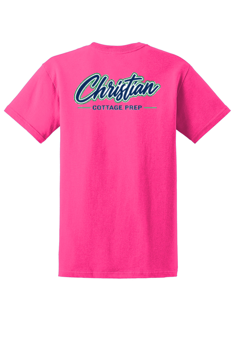 Christian Cottage Prep Script Logo Full Chest Two Sided T-Shirt
