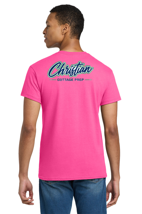 Christian Cottage Prep Script Logo Full Chest Two Sided T-Shirt