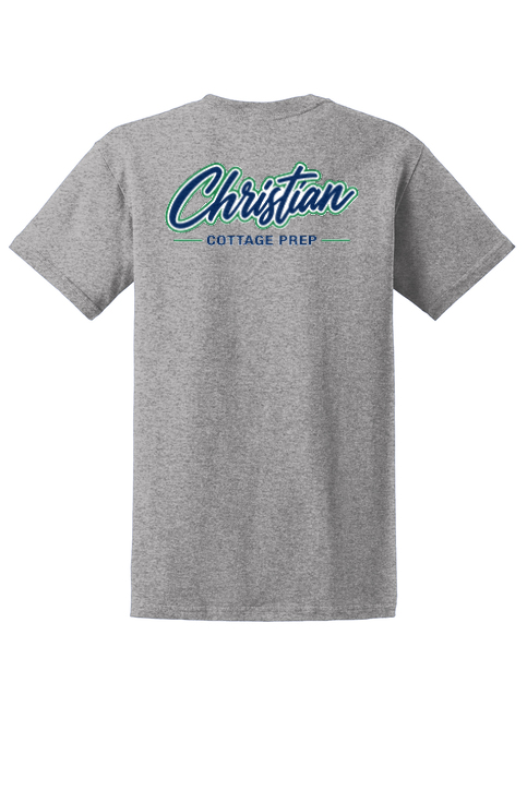 Christian Cottage Prep Script Logo Full Chest Two Sided T-Shirt