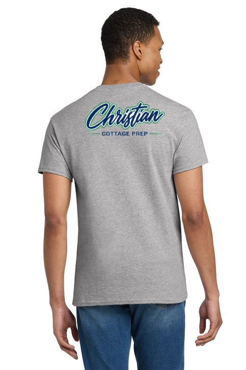 Christian Cottage Prep Script Logo Full Chest Two Sided T-Shirt